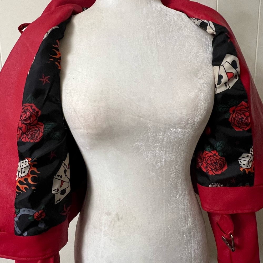 Current Mood Born Sinner Moto Jacket red & black faux Leather small NWT - Picture 13 of 16